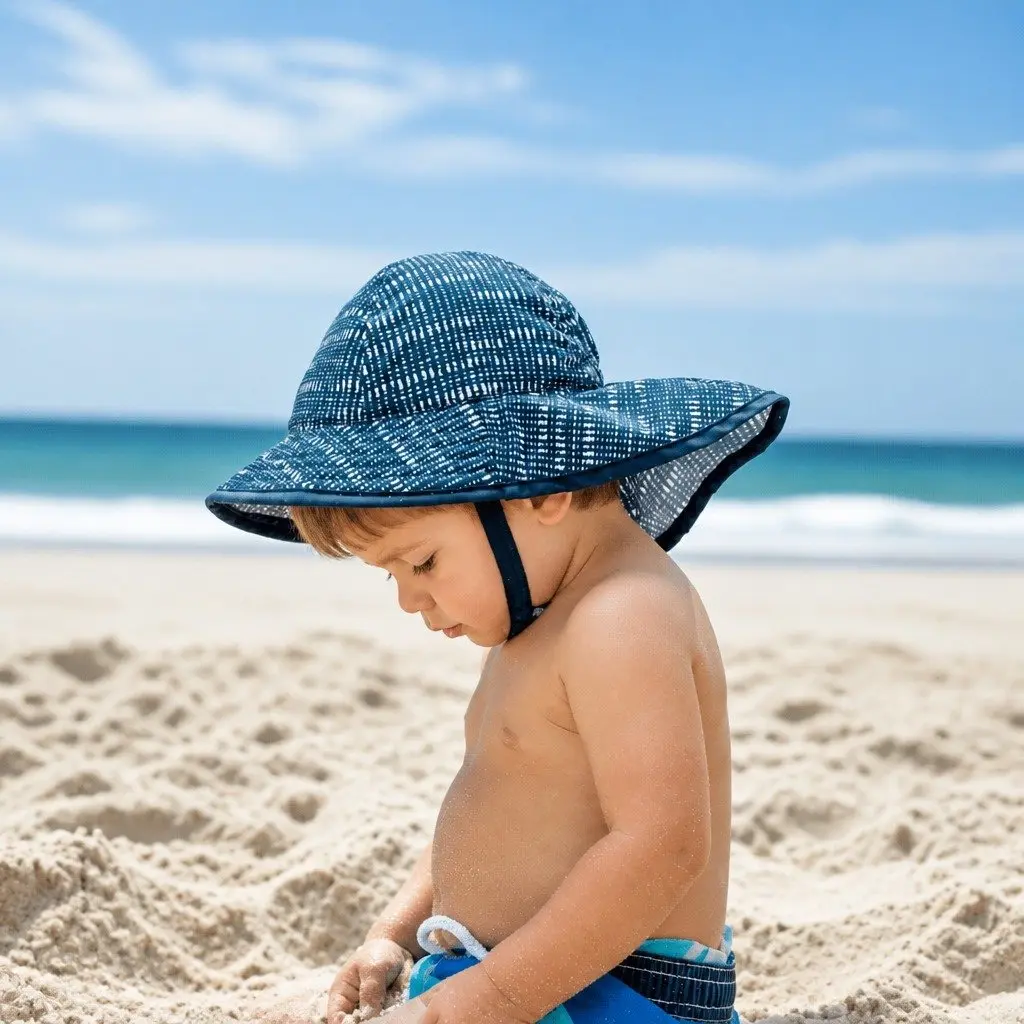 Infant Sun Hat UPF50+ Navy White Stripe Baby Sun Protection Crushable Packable