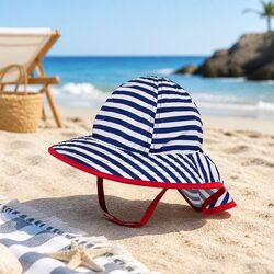 Navy White Stripe Baby Sun Hat UPF50+ for 6-12 Months