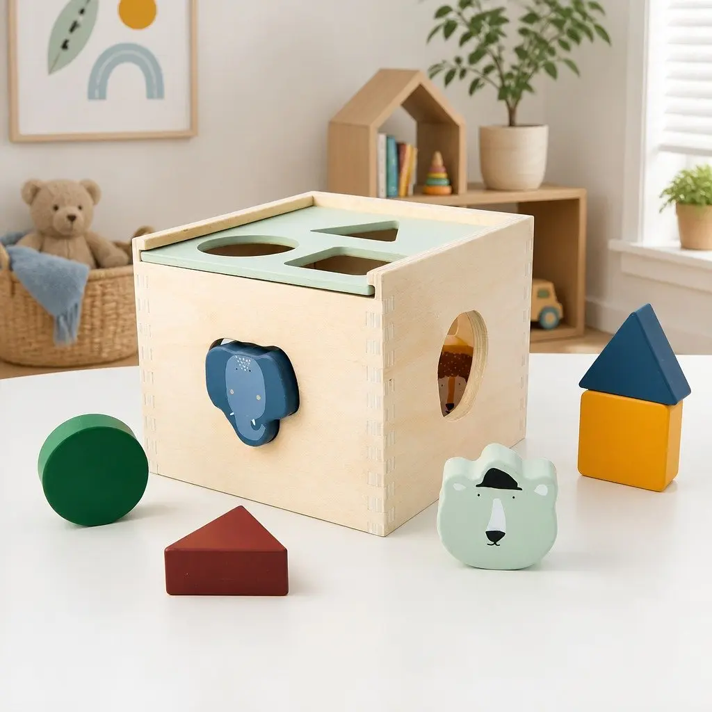 Wooden Shape Sorter Toy Beech Wood 15 x 15 x 15 cm Multicolour
