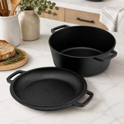 Durable 5L Cast Iron Dutch Oven with Versatile Lid