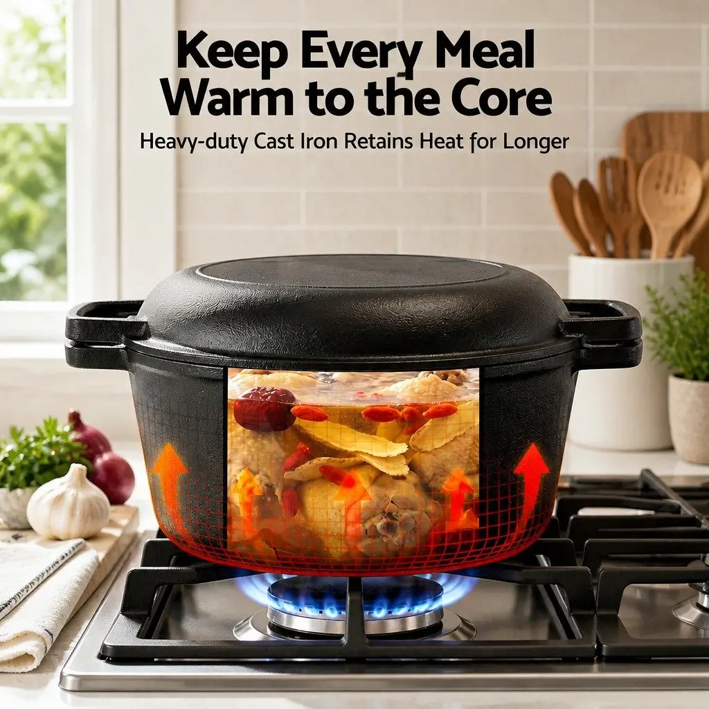 5L Cast Iron Dutch Oven Pot with Lid Black
