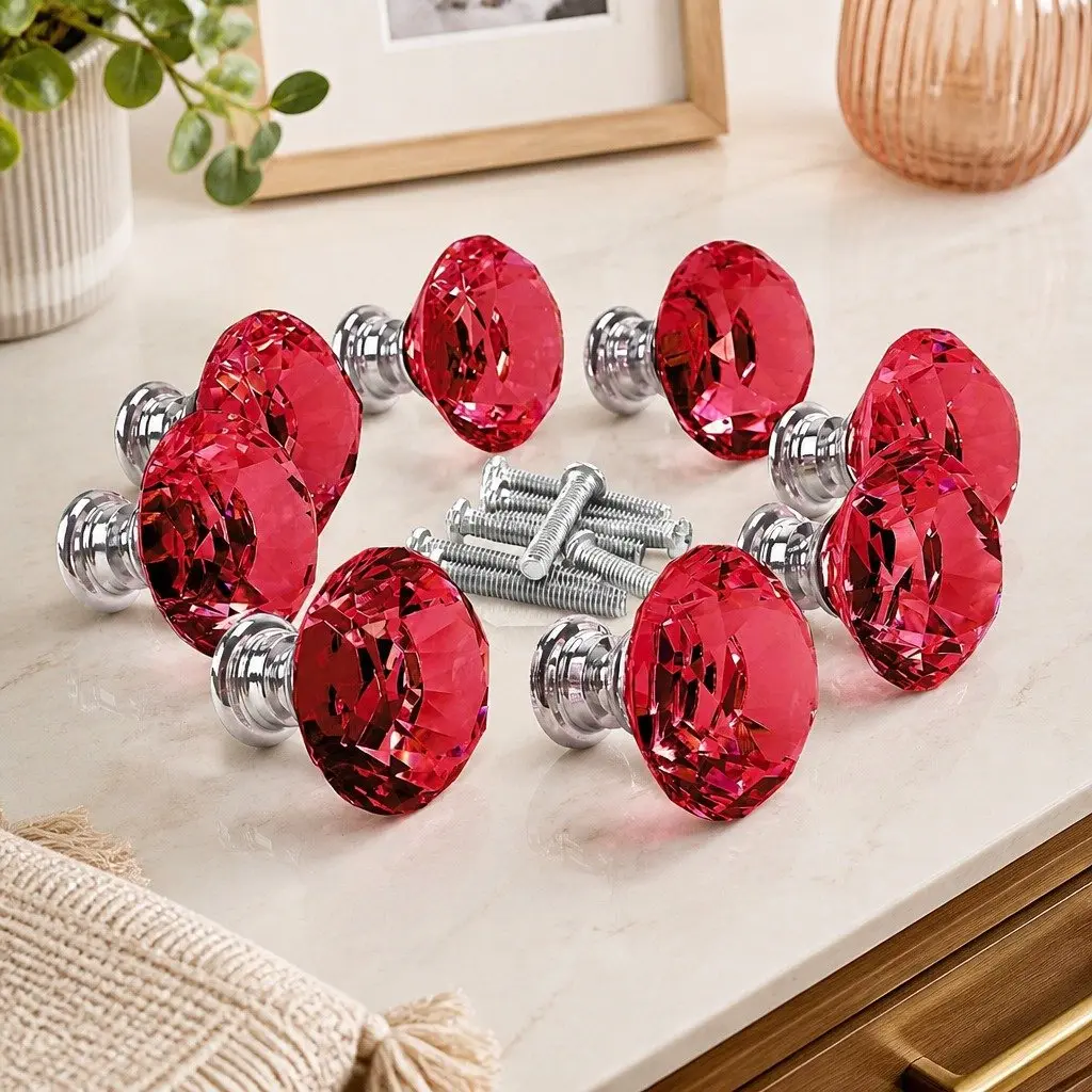 16 Pcs Red Crystal Diamond Cabinet Knobs 30mm