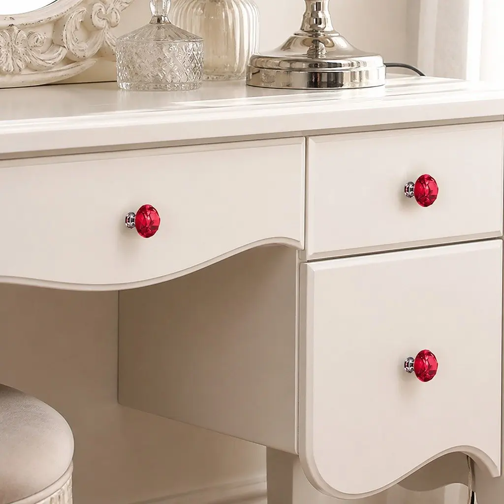 16 Piece Crystal Diamond Cabinet Knobs 30mm Red Alloy Chrome