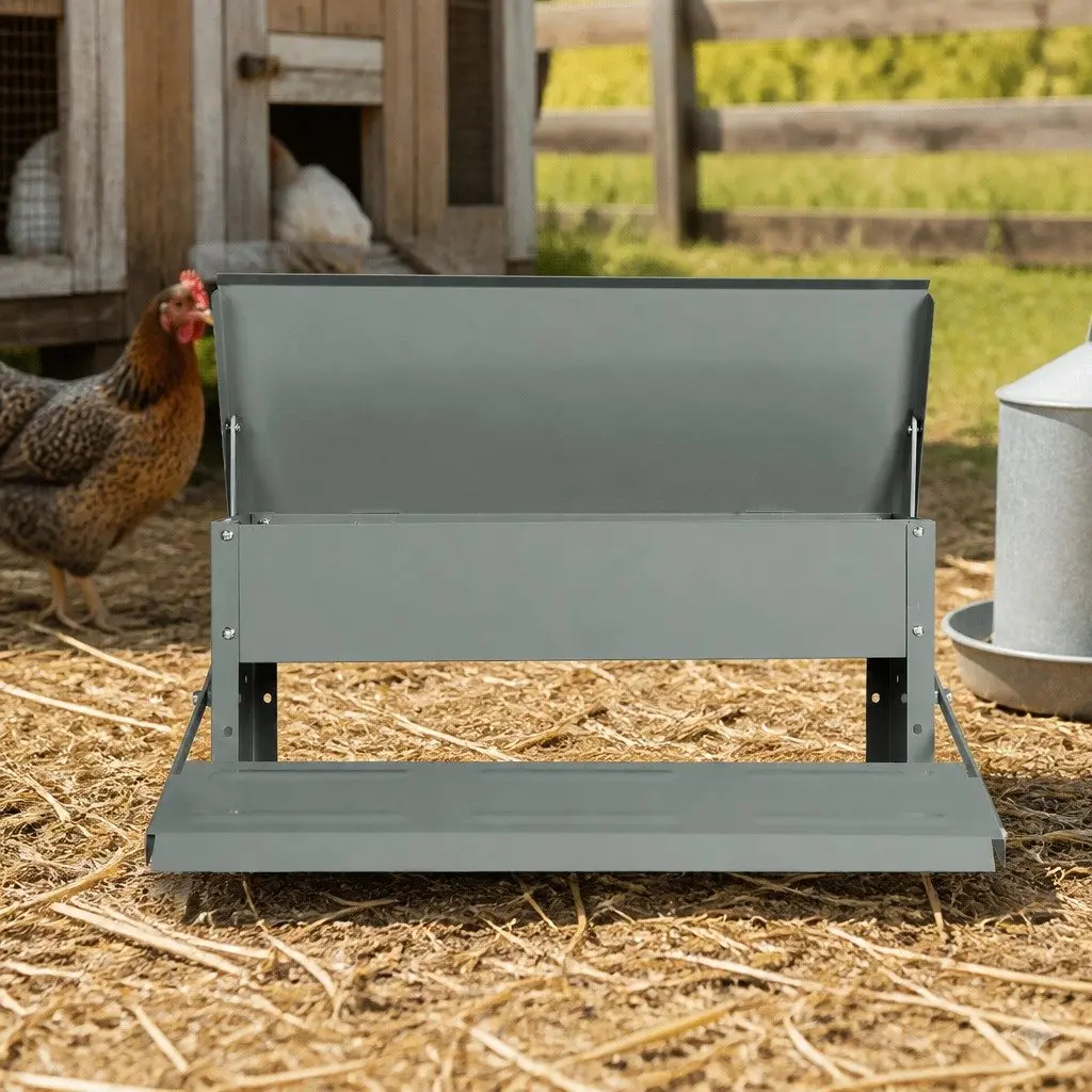 Automatic Chicken Feeder Galvanized Steel 51cm x 36cm x 19cm Silver