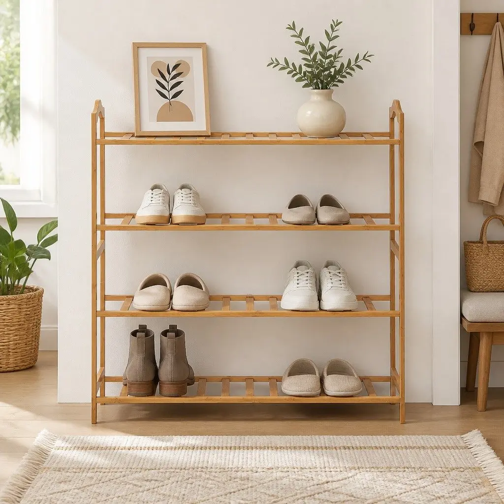 Bamboo Shoe Rack with 4 Tiers for Easy Storage