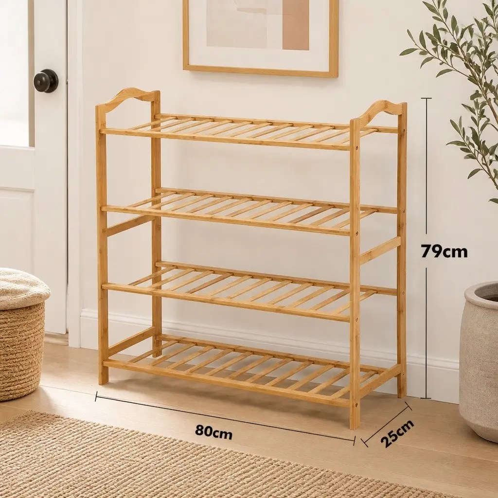Bamboo Shoe Rack with 4 Tiers for Easy Storage