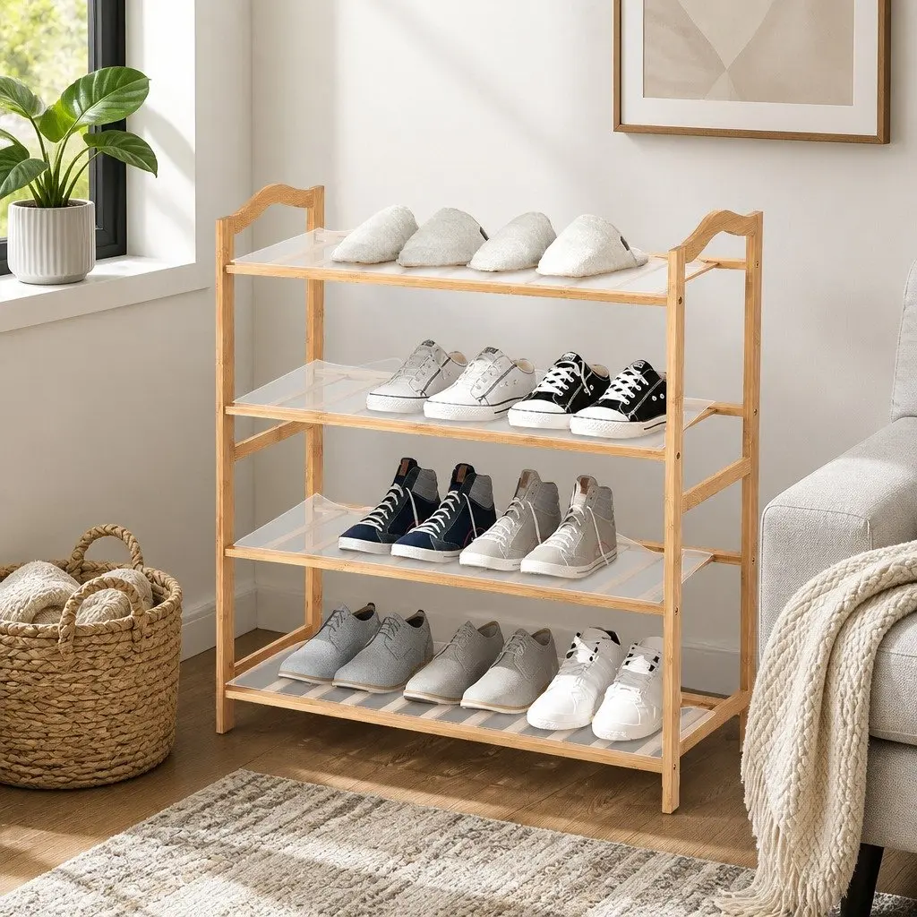 Bamboo Shoe Rack with 4 Tiers for Easy Storage