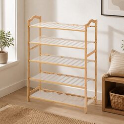 Durable Bamboo Shoe Rack 5 Tier Organizer 70cm Width