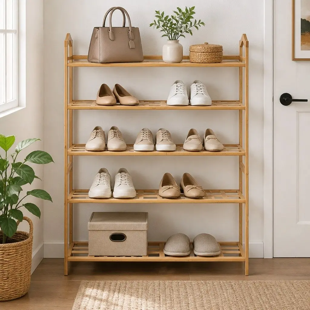 Bamboo Shoe Rack 5 Tier Organizer 70cm Width