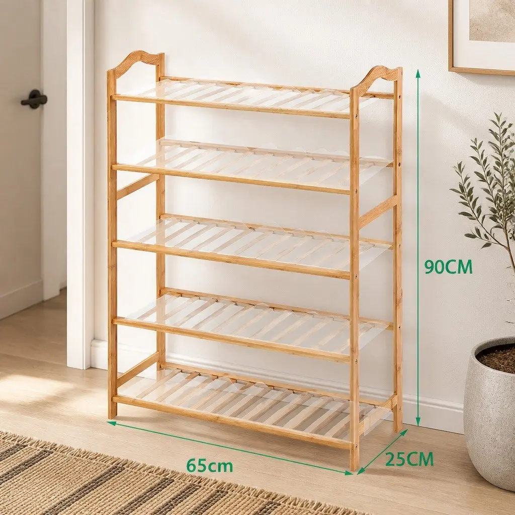 Bamboo Shoe Rack 5 Tier Organizer 70cm Width