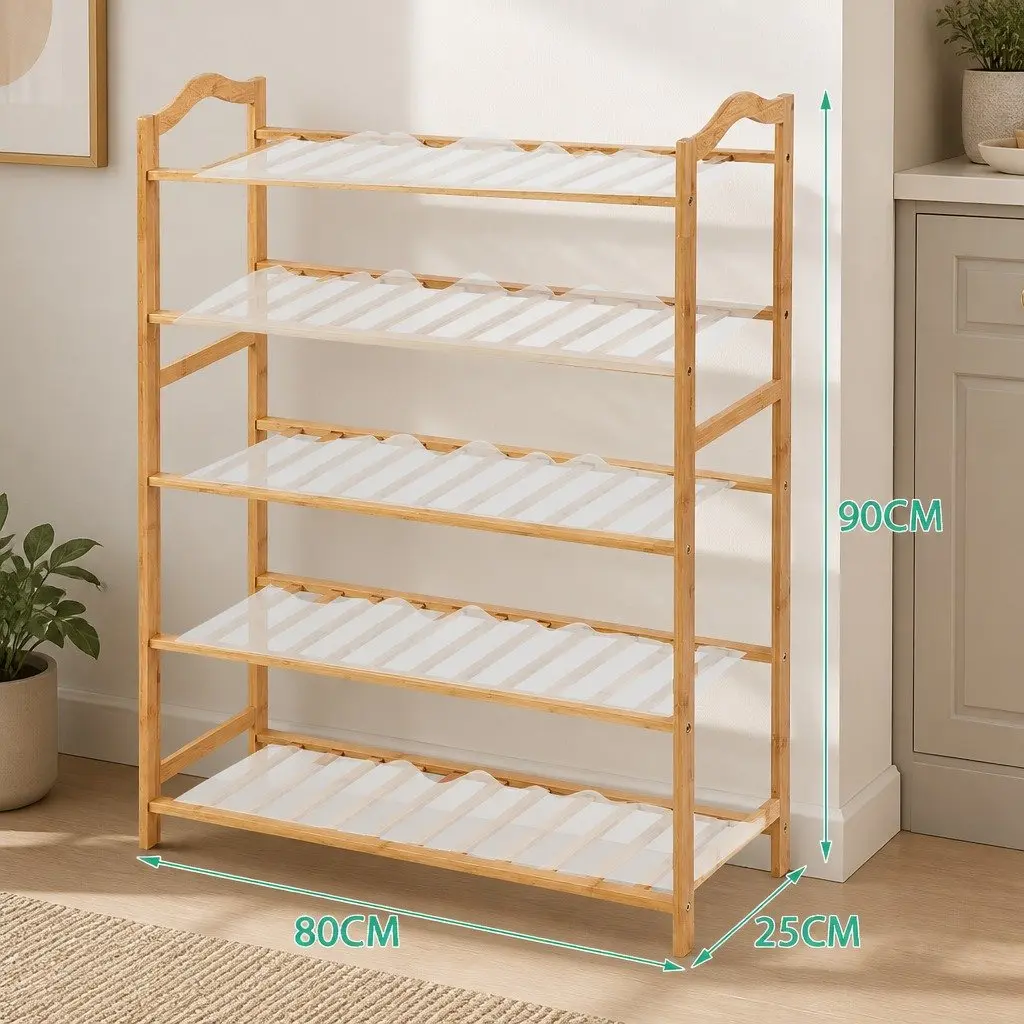 5-Tier Bamboo Shoe Rack 80cm for Organizing