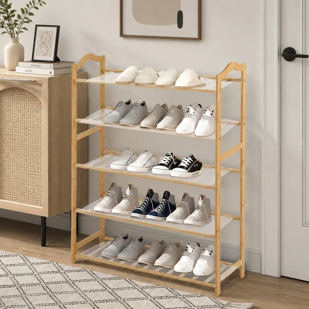 5-Tier Bamboo Shoe Rack 80cm for Organizing