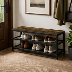 Industrial 3-Tier Shoe Rack Bench 100cm Metal Display Shelf