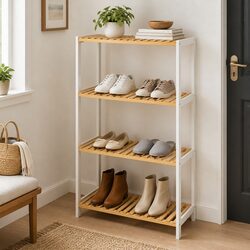 Sturdy 4-Tier Bamboo Storage Rack for Shoes and More