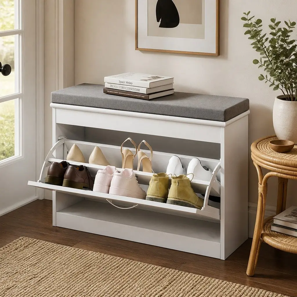 75cm Shoe Rack with Padded Seat and Storage Flip Drawer