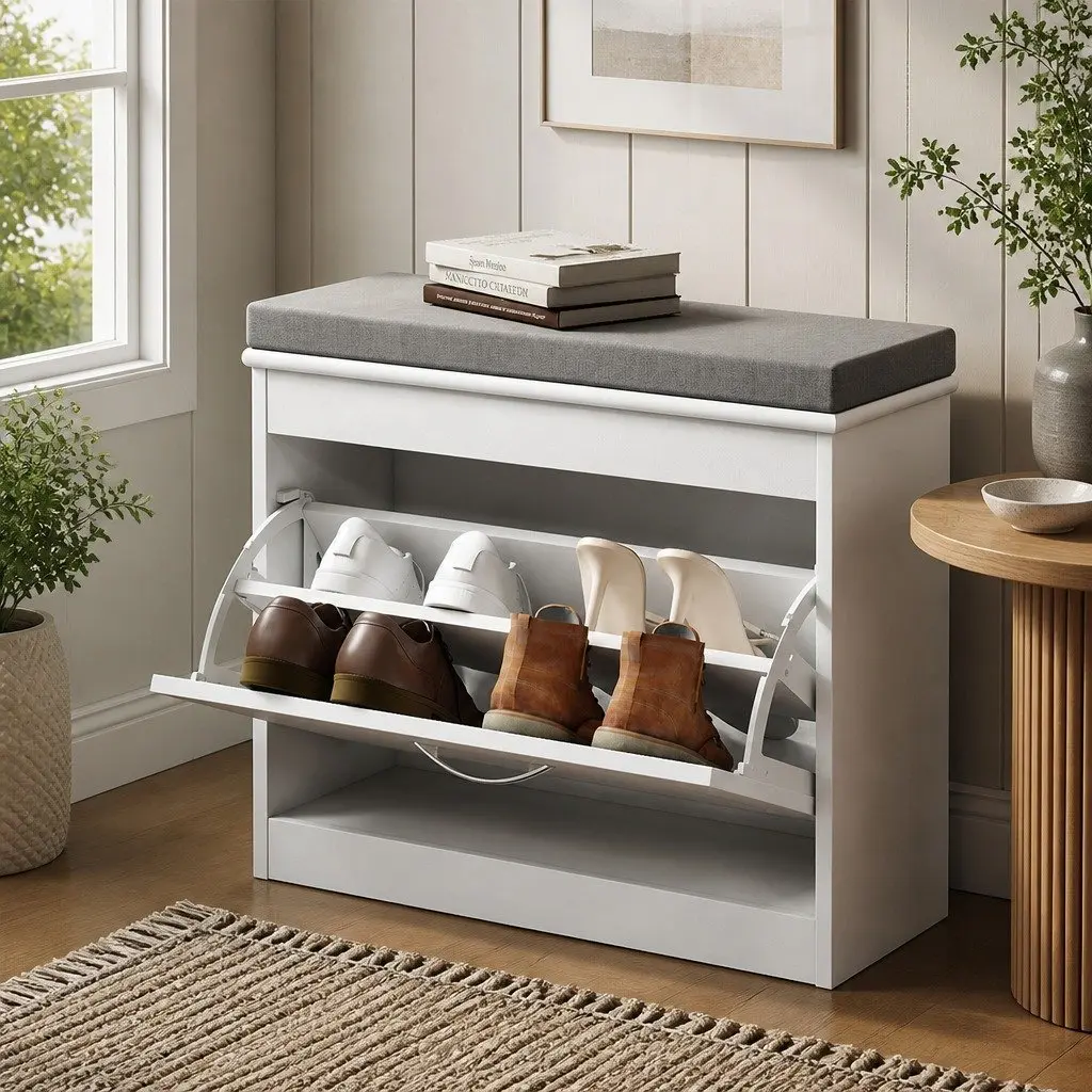 60cm Shoe Rack Bench with Padded Seat
