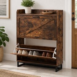 Sturdy Shoe Cabinet with 2 Flip Drawers and Removable Shelf