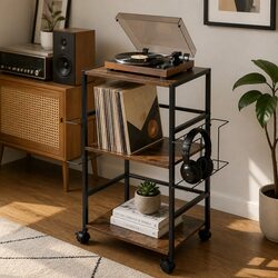 Durable Record Player Stand with 3-Tier Vinyl Storage