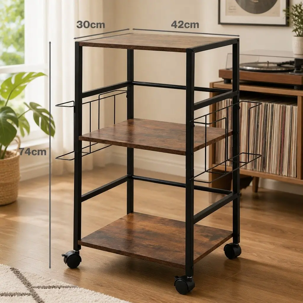 Record Player Stand with 3-Tier Vinyl Storage