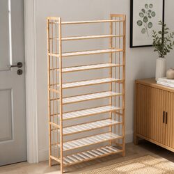Durable Bamboo Shoe Rack with 10 Tiers, 80cm Wide