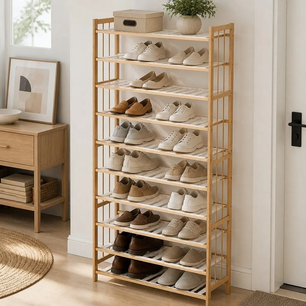 Bamboo Shoe Rack 10 Tier 80cm Wide Natural
