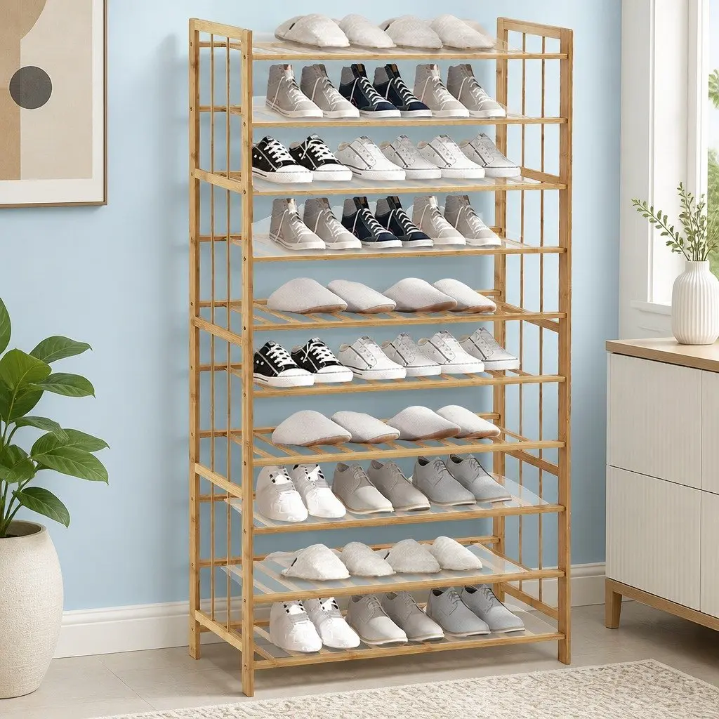 Bamboo Shoe Rack 10 Tier 80cm Wide Natural
