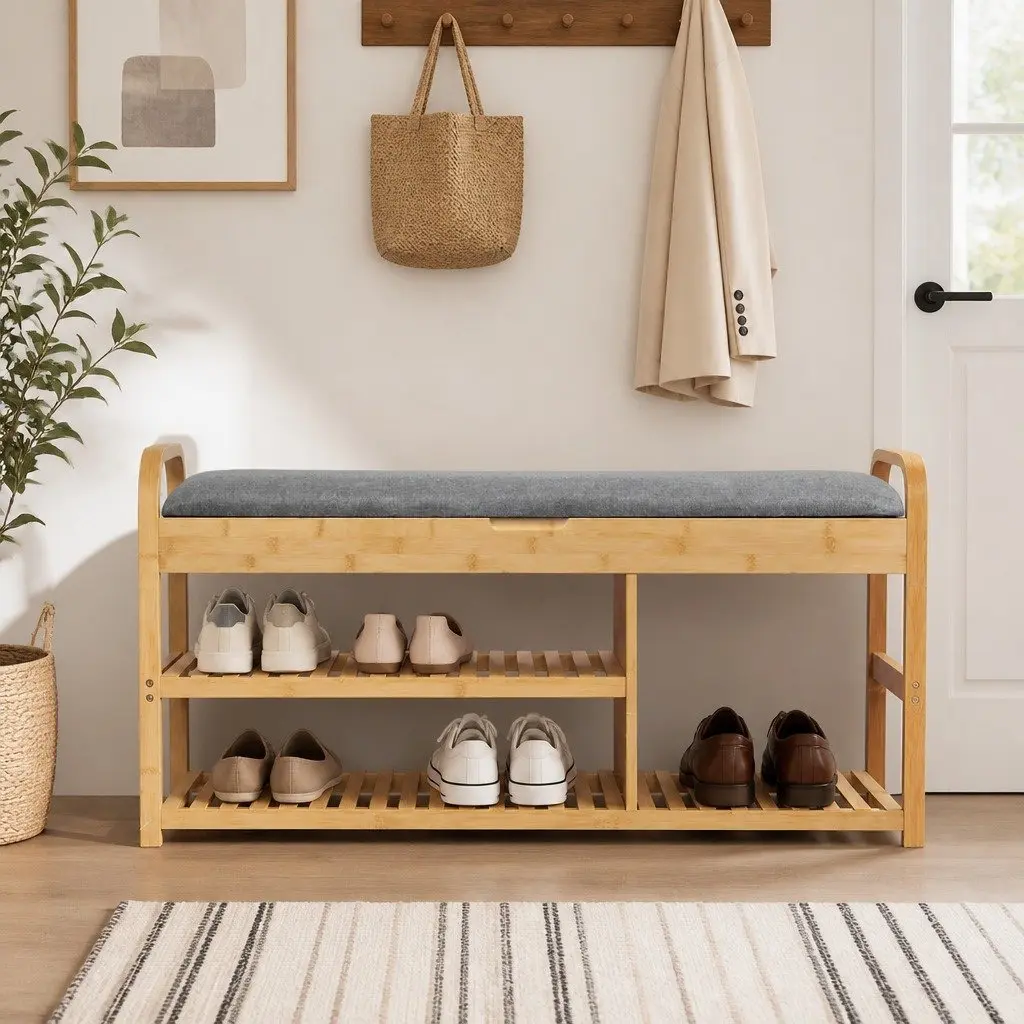 Bamboo Shoe Rack Bench Storage Box 100cm Natural