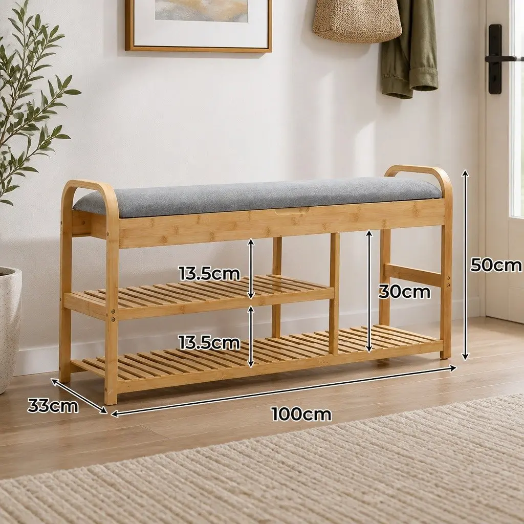 Bamboo Shoe Rack Bench Storage Box 100cm Natural