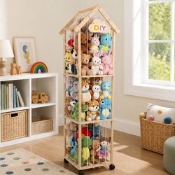 Plush Doll Display Box with Wheels - 150cm Toy Organizer