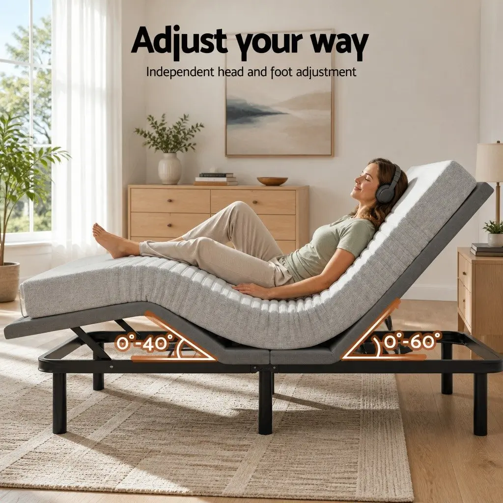 Double Electric Adjustable Bed Frame with Memory Foam Mattress 15cm Thick Black Grey