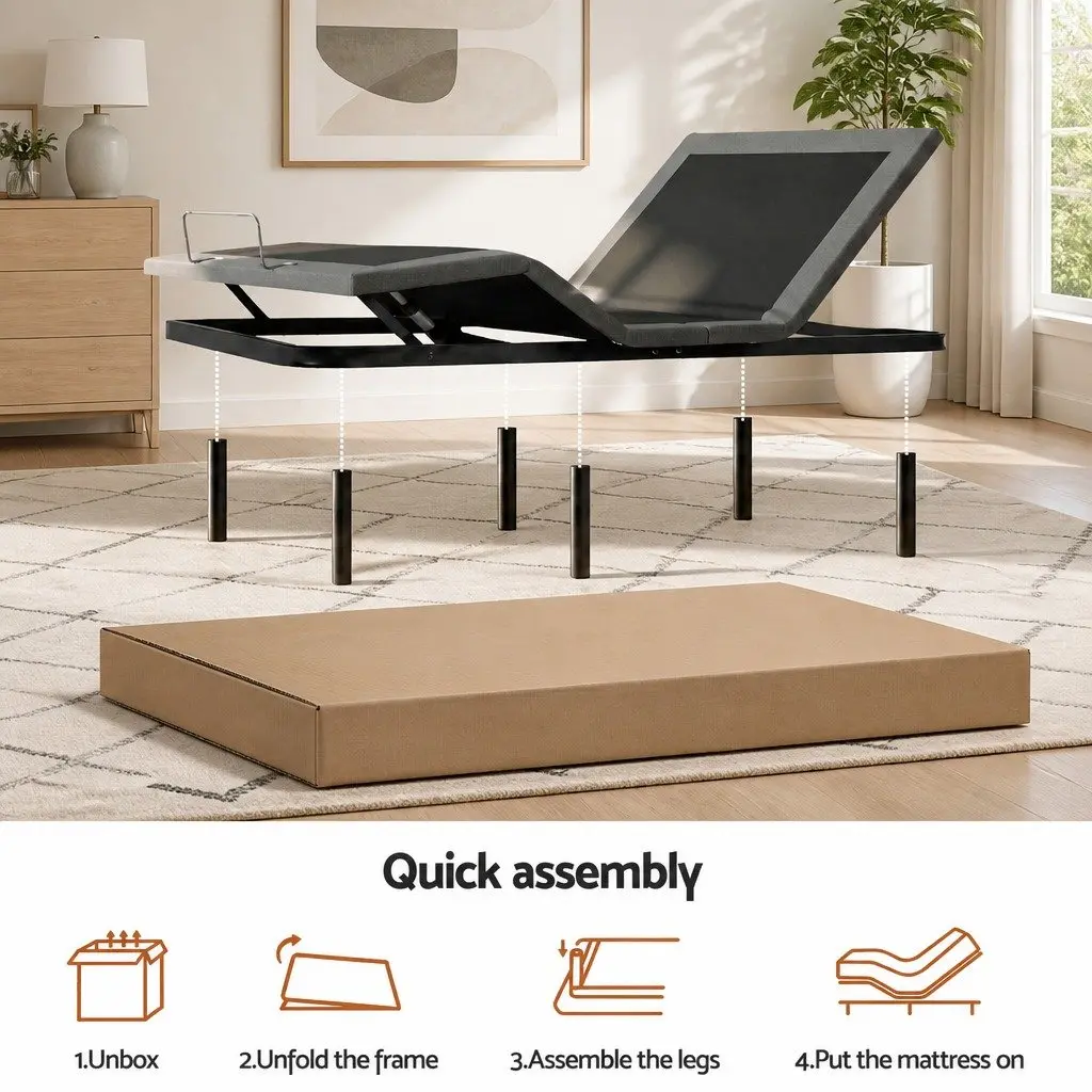 Double Electric Adjustable Bed Frame with Memory Foam Mattress 15cm Thick Black Grey