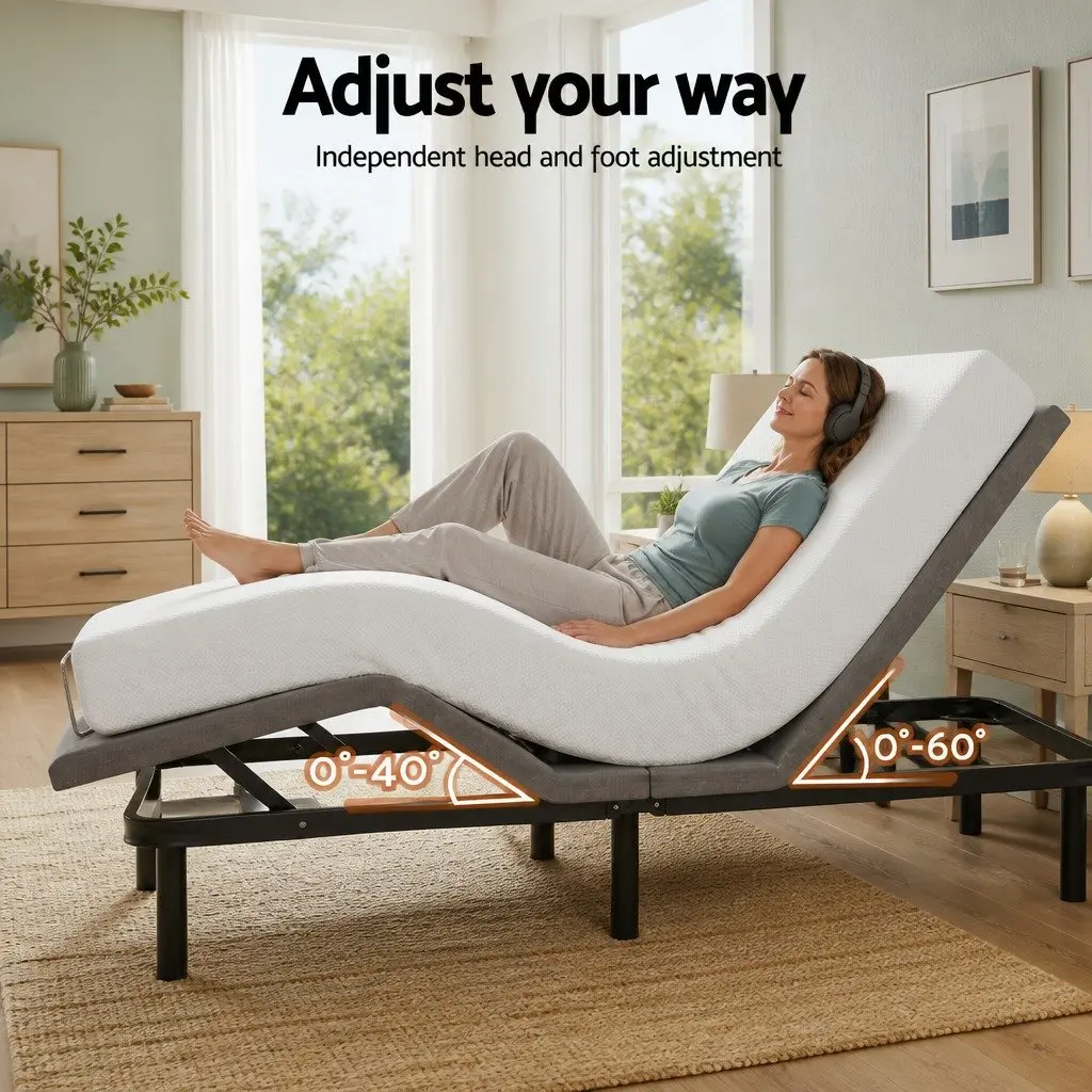 Double Bed Frame Electric Adjustable with Memory Foam Mattress Black and White