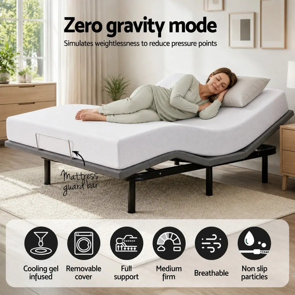Double Bed Frame Electric Adjustable with Memory Foam Mattress Black and White