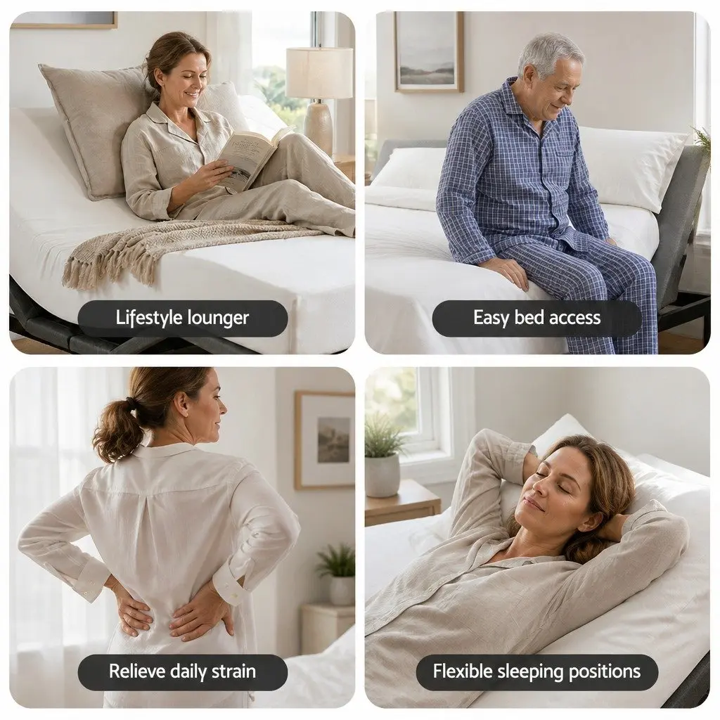 Double Bed Frame Electric Adjustable with Memory Foam Mattress Black and White