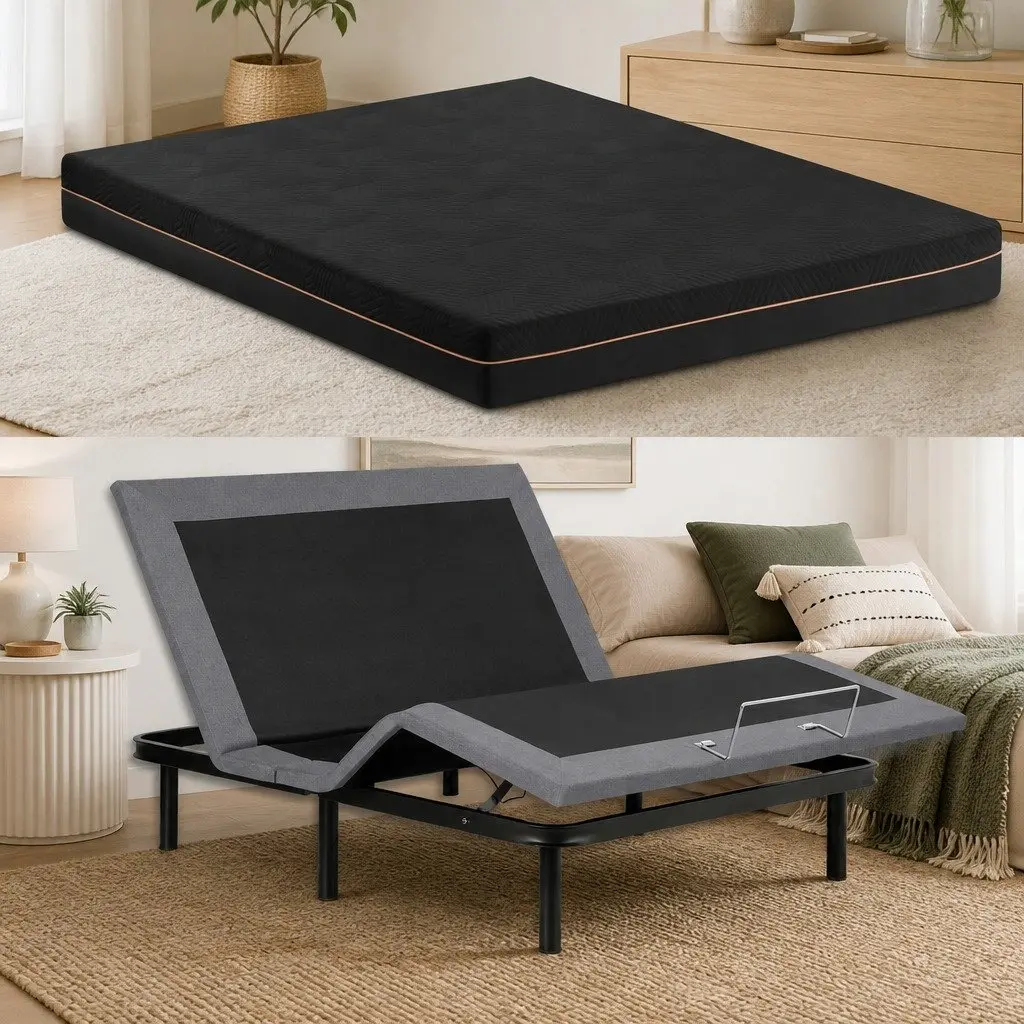 Double Bed Frame Electric Adjustable with Memory Foam Mattress 18cm Black