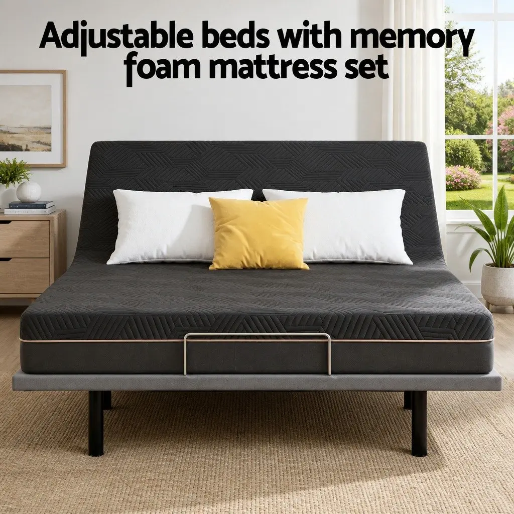Double Bed Frame Electric Adjustable with Memory Foam Mattress 18cm Black