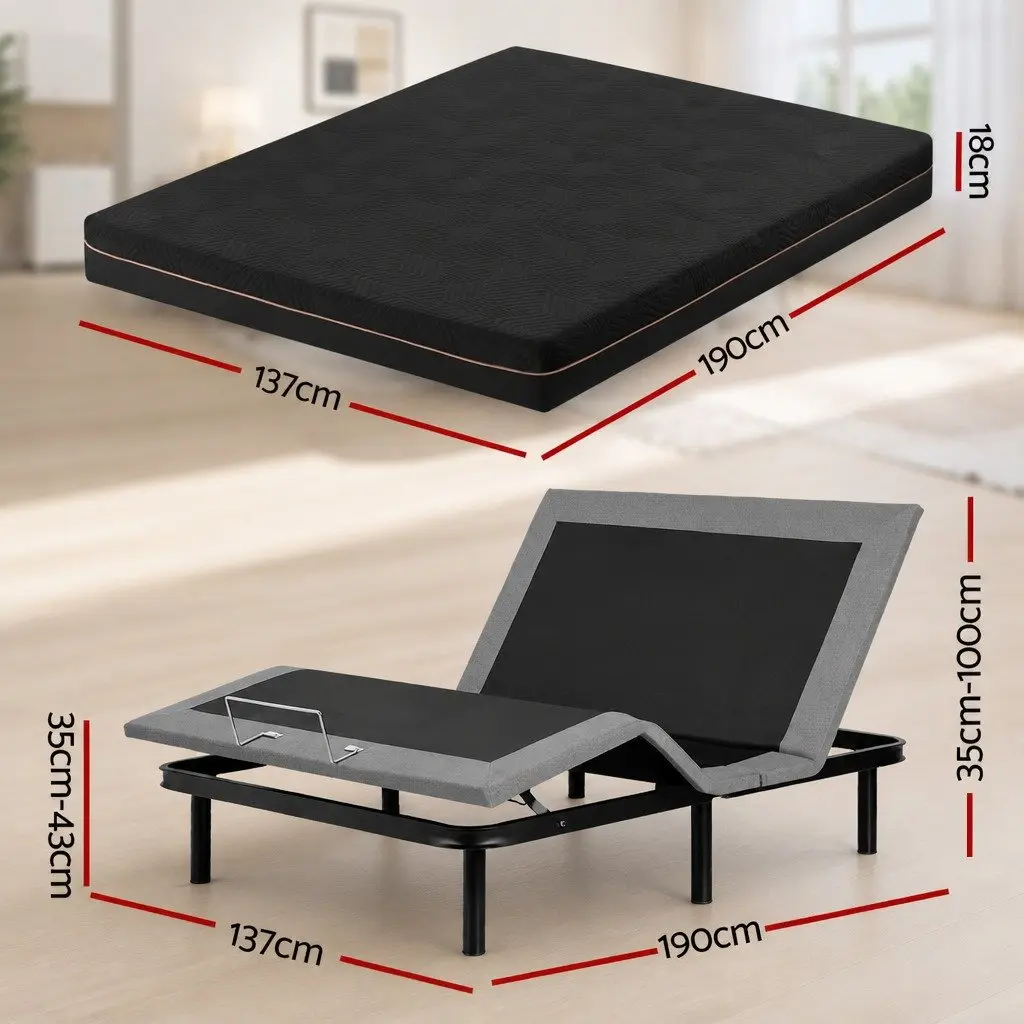 Double Bed Frame Electric Adjustable with Memory Foam Mattress 18cm Black