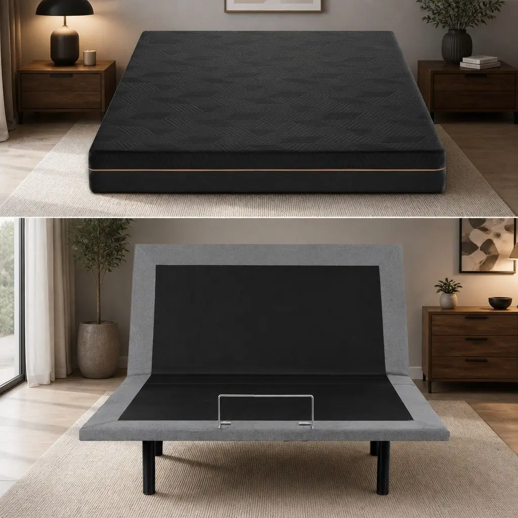 Double Bed Frame Electric Adjustable with Memory Foam Mattress 18cm Black