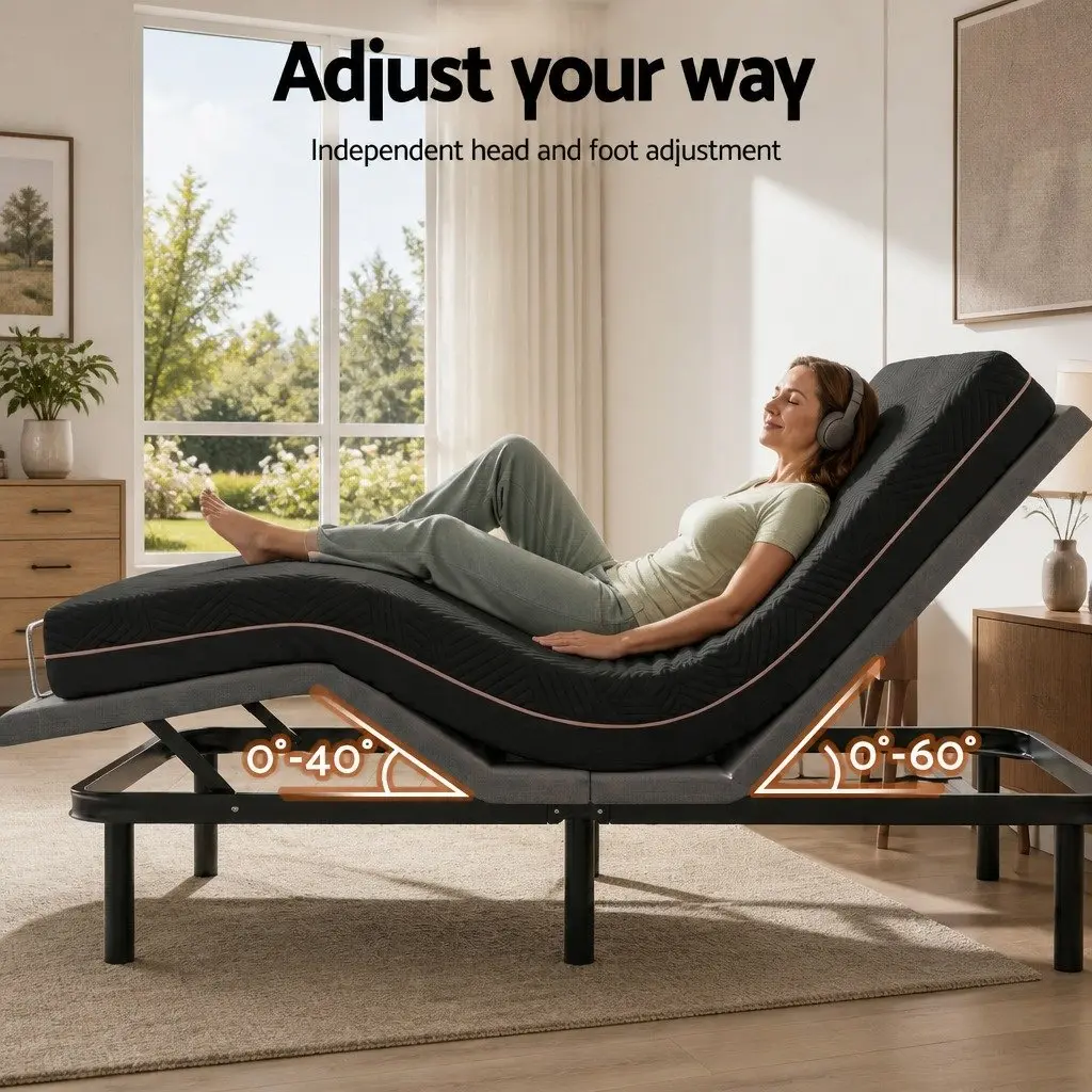 Double Bed Frame Electric Adjustable with Memory Foam Mattress 18cm Black