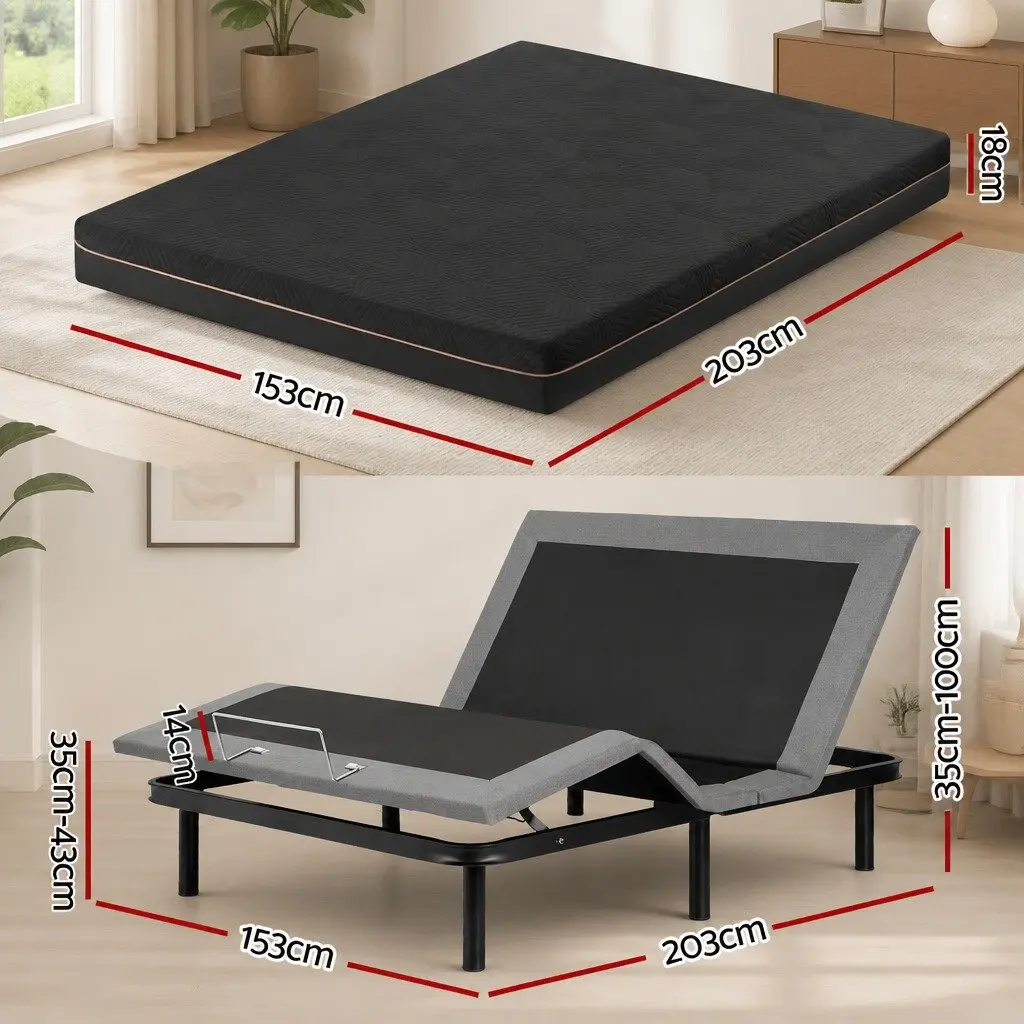 Queen Adjustable Bed Frame with Memory Foam Mattress Combo Electric Base Remote