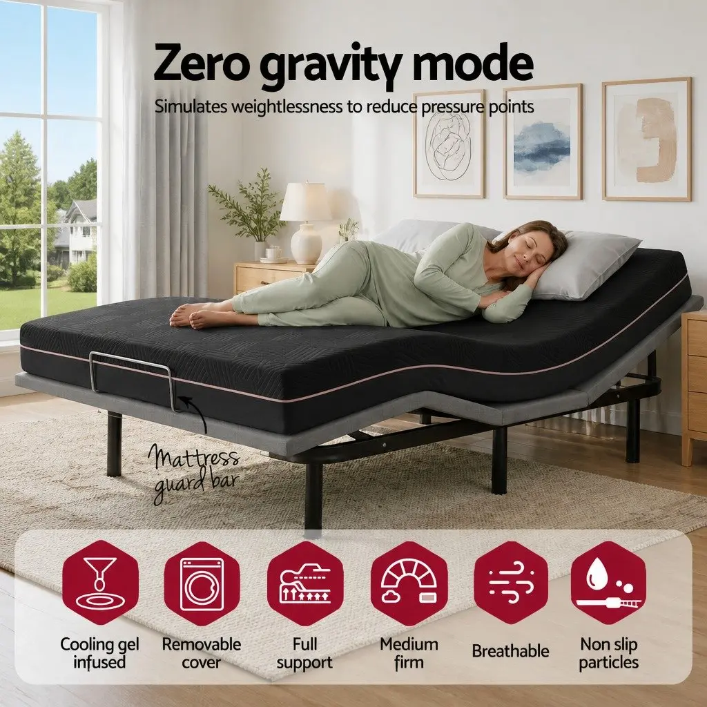 Queen Adjustable Bed Frame with Memory Foam Mattress Combo Electric Base Remote