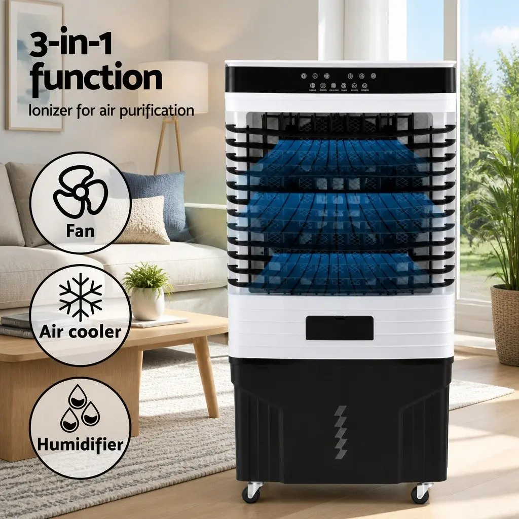 Evaporative Air Cooler 60L Tank Humidifier Purifier White Black