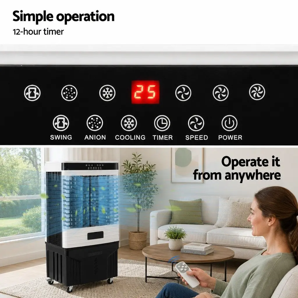 Evaporative Air Cooler 60L Tank Humidifier Purifier White Black