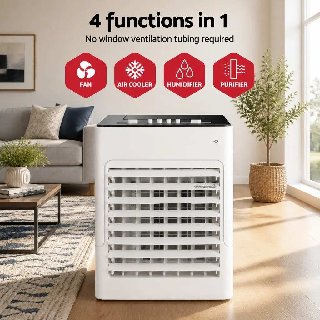 Evaporative Air Cooler 6L Water Tank Humidifier Purifier Fan Black and White Portable