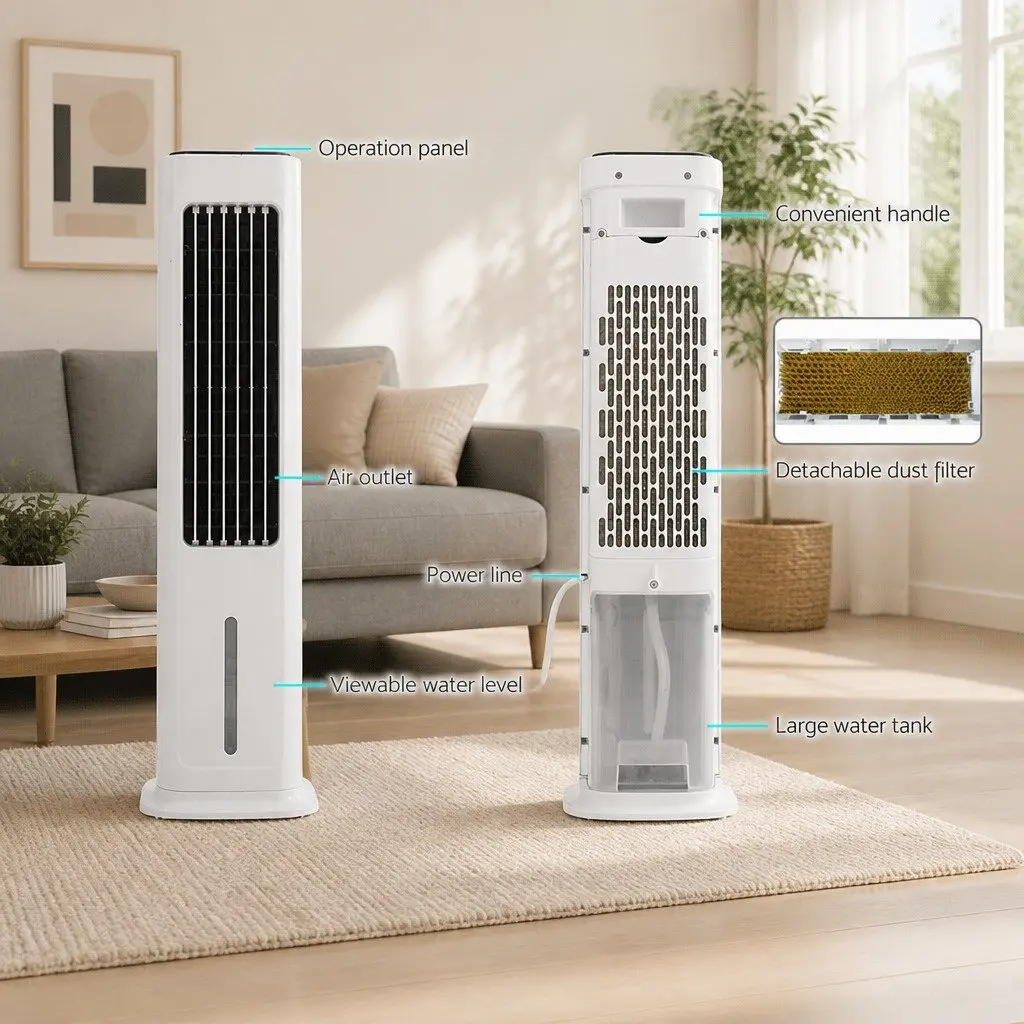 Portable Evaporative Air Cooler Humidifier Fan Purifier 6L White