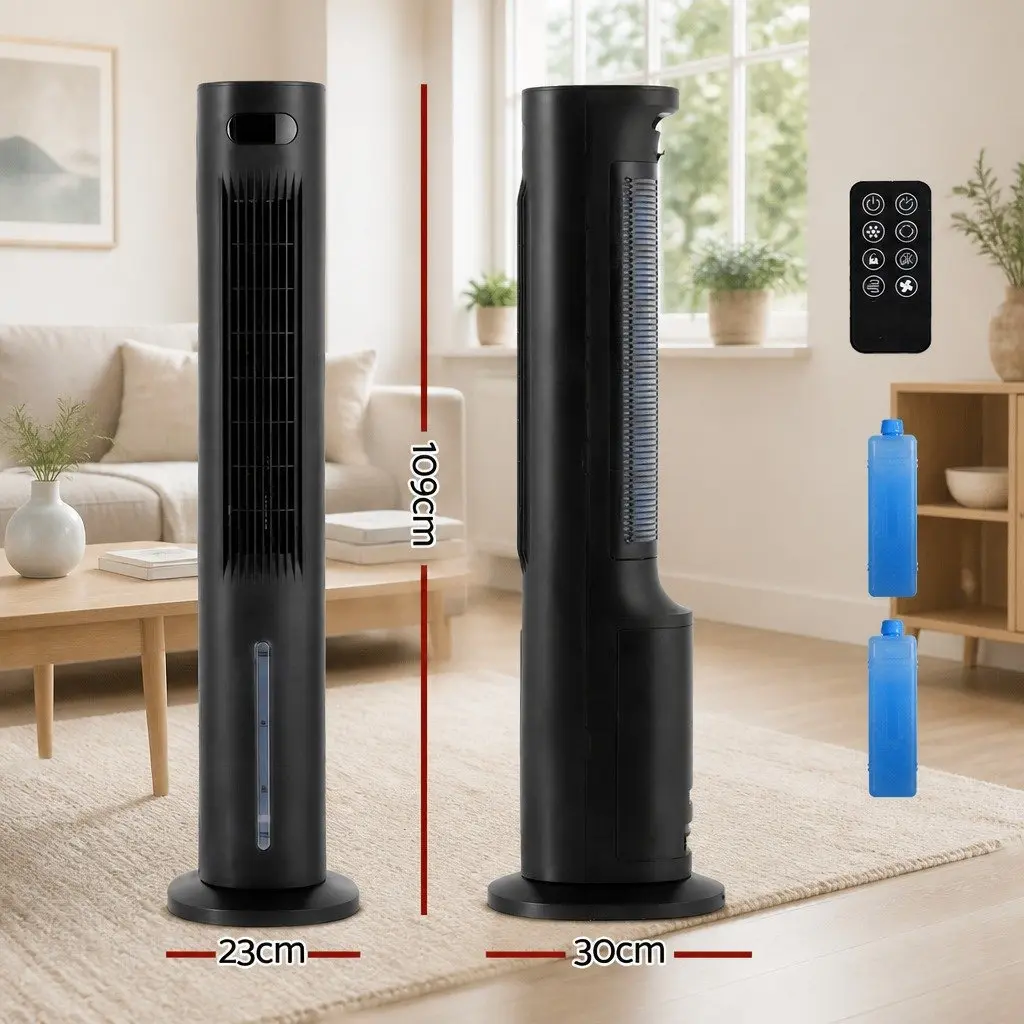 Evaporative Air Cooler 7L Water Tank Black 4-in-1 Fan Humidifier Purifier Remote Control