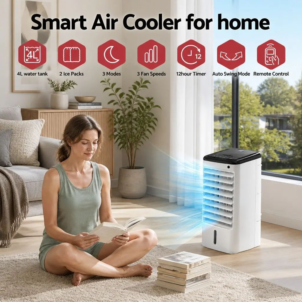 Evaporative Cooler 4L Tank Humidifier Fan Remote Control White