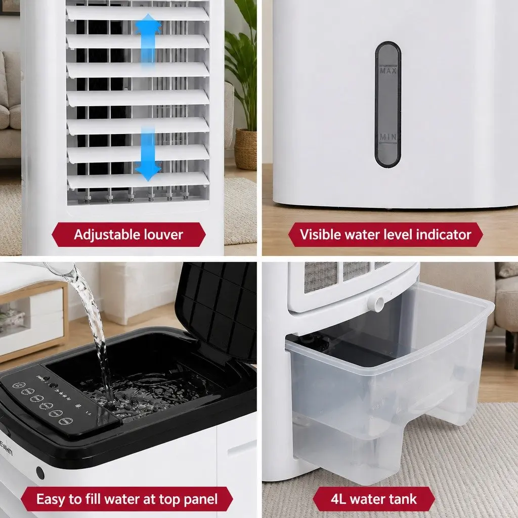 Evaporative Cooler 4L Tank Humidifier Fan Remote Control White