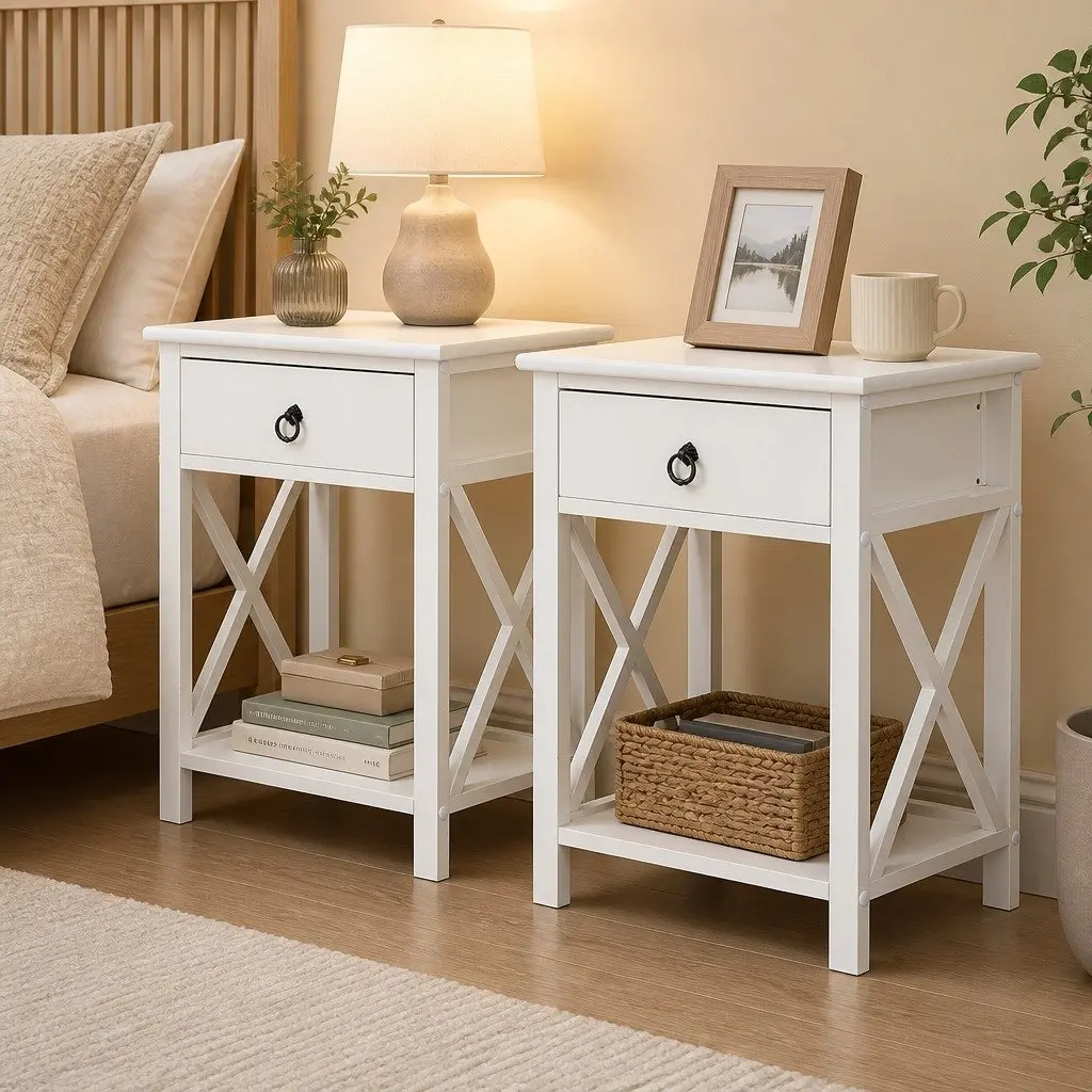 Nightstand Set of 2 with Drawers for Storage