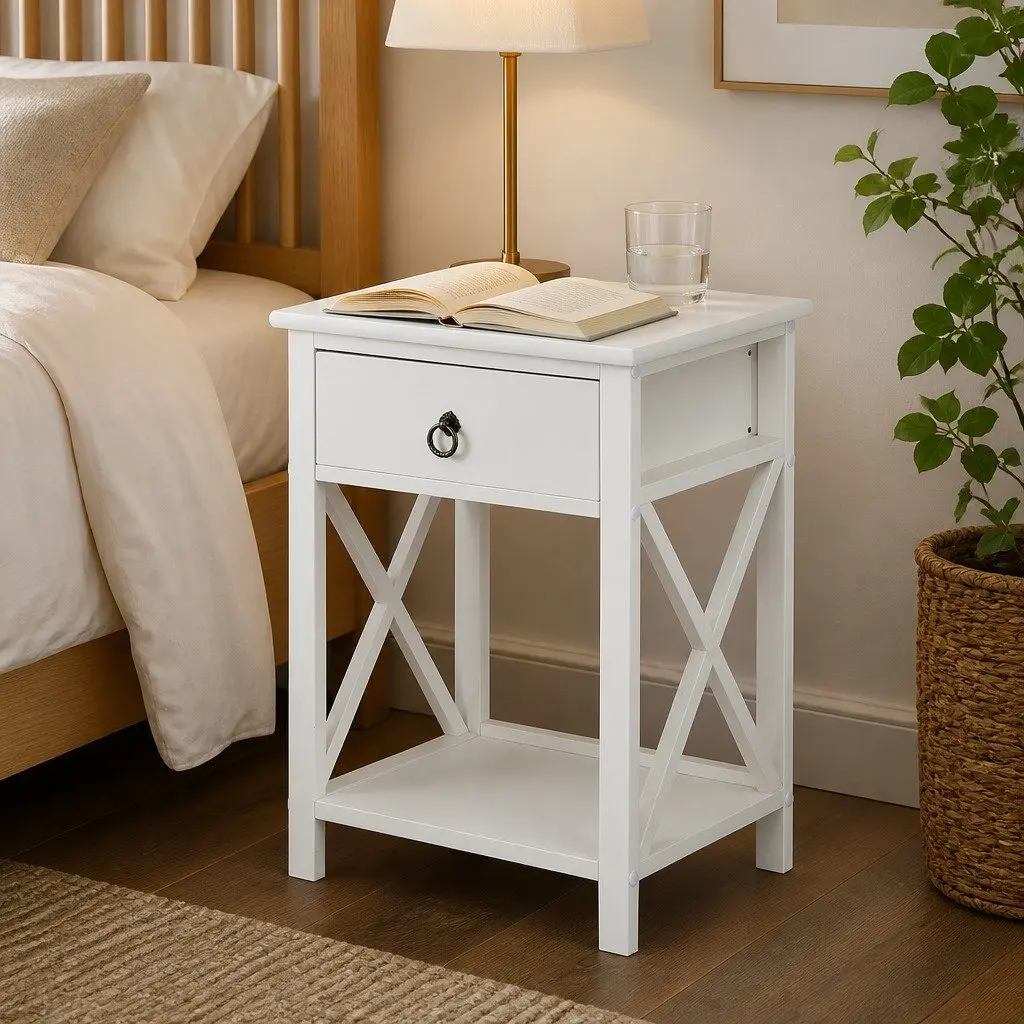 White Bedside Table with Spacious Drawers for Storage
